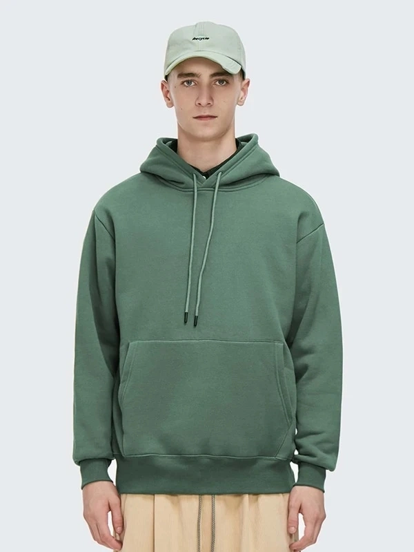 Fashion Design Clothes Autumn Winter Custom Solid Color Street Wear Soft Fleece Men Kangaroo Pocket Thermal Drawstring Pullover Hoodie