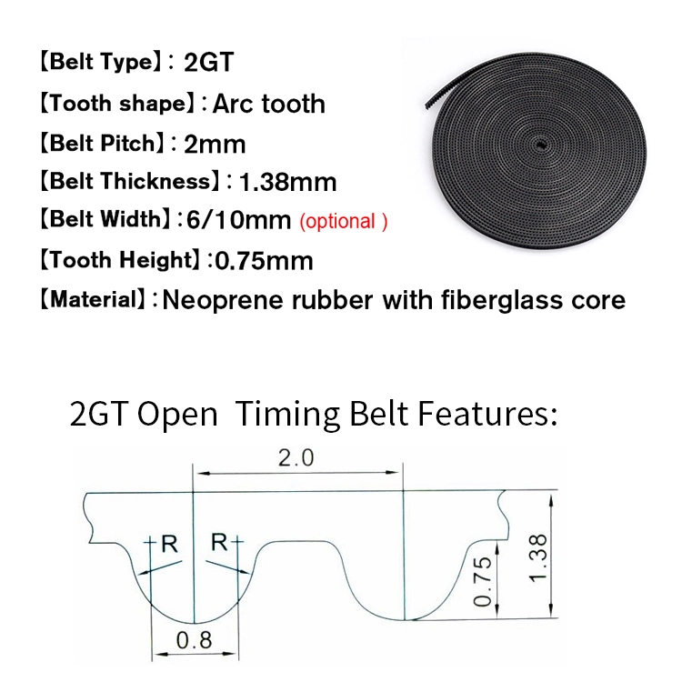 2gt Rubber Opening Timing Belt Width6mm Optional Matching 2gt Synchronous Pulley Used for 3D Printer High Quality Accessories