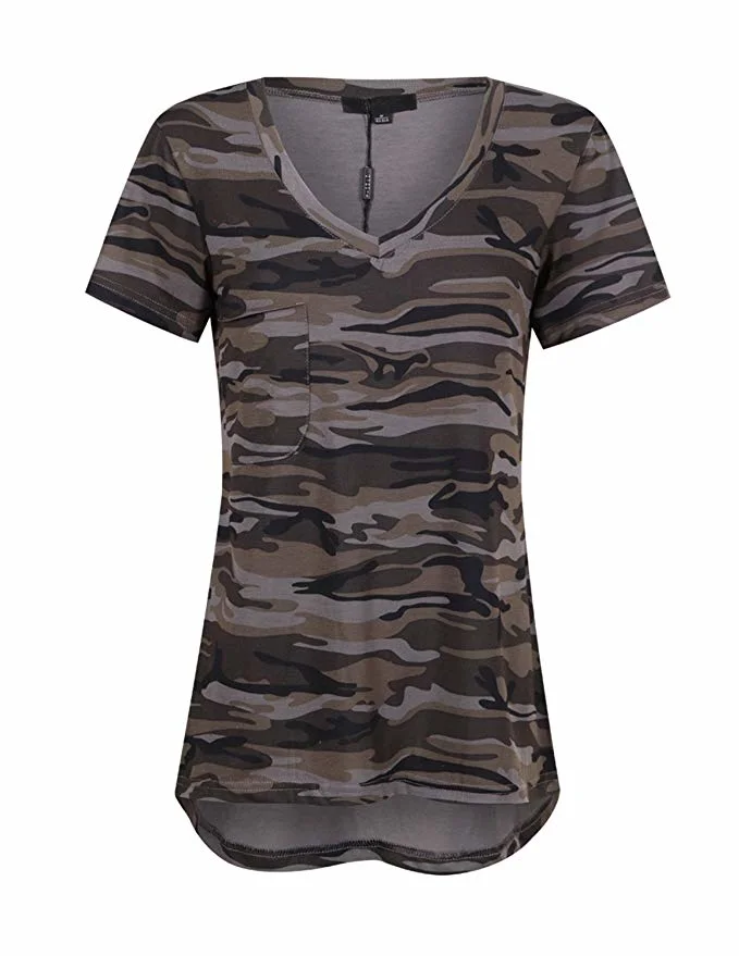 Custom Women′ S Camouflage T Shirt with Pocket