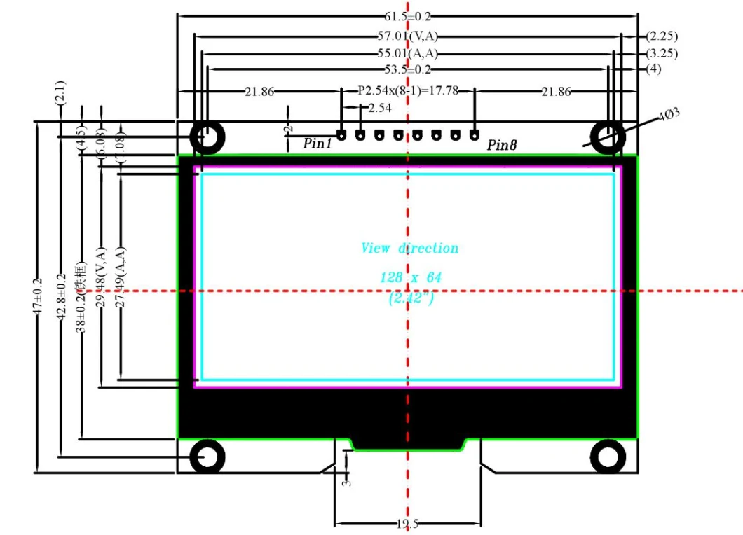 Hot Selling 2.42-Inch 128X64 Resolution with PCB OLED Module OLED Display