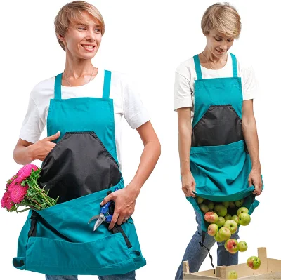 Hersteller kundenspezifische Gartenschürze Canvas Aufbewahrungstasche Obst Gemüse Obstgarten Pick mit Tasche Gartenschürze